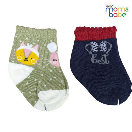 Baby Socks - Pack of 2 for Baby Girls (0 - 6 Months) Color - Green &  Navy Blue,soft cotton baby socks,breathable baby socks, winter baby socks,
