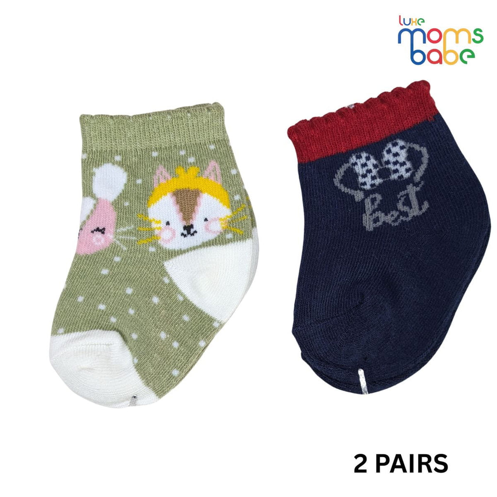 Baby Socks - Pack of 2 for Baby Girls (0 - 6 Months) Color - Green &  Navy Blue,soft cotton baby socks,breathable baby socks, winter baby socks,