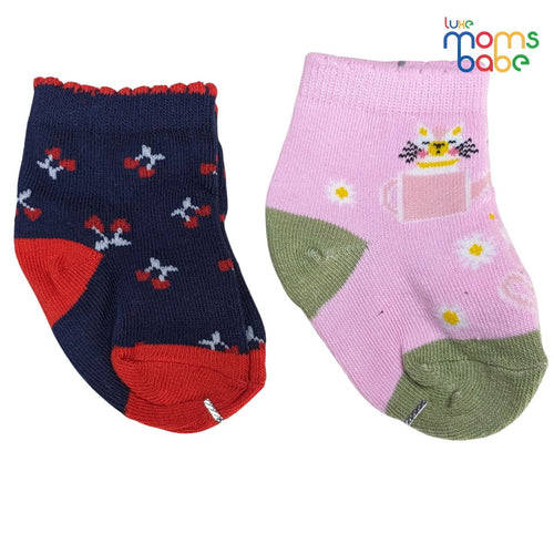 Baby Socks - Pack of 2 for Baby Girls (0 - 6 Months) Color - Navy Blue & Light Pink, cute baby girl socks, daily wear baby socks, infant clothing accessories,