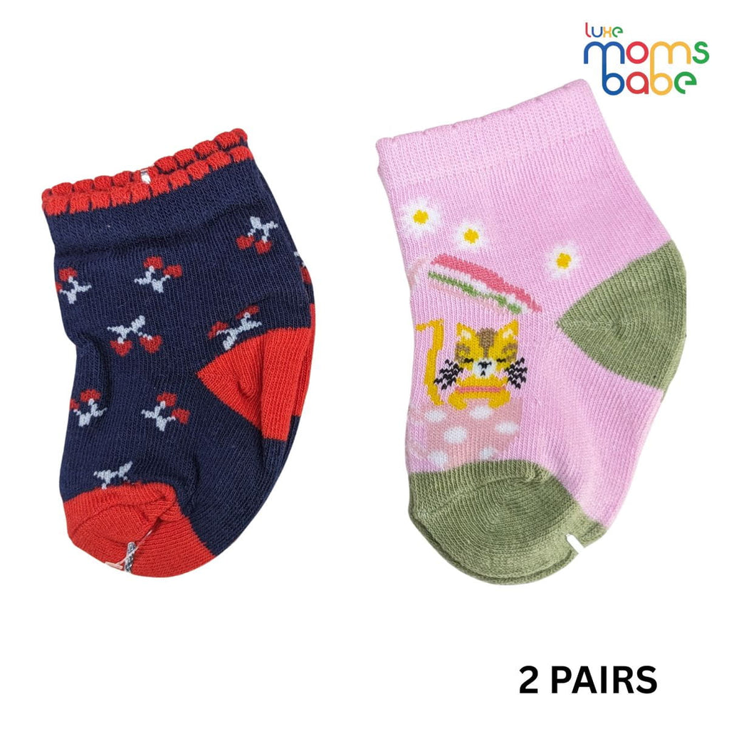 Baby Socks - Pack of 2 for Baby Girls (0 - 6 Months) Color - Navy Blue & Light Pink, cute baby girl socks, daily wear baby socks, infant clothing accessories,