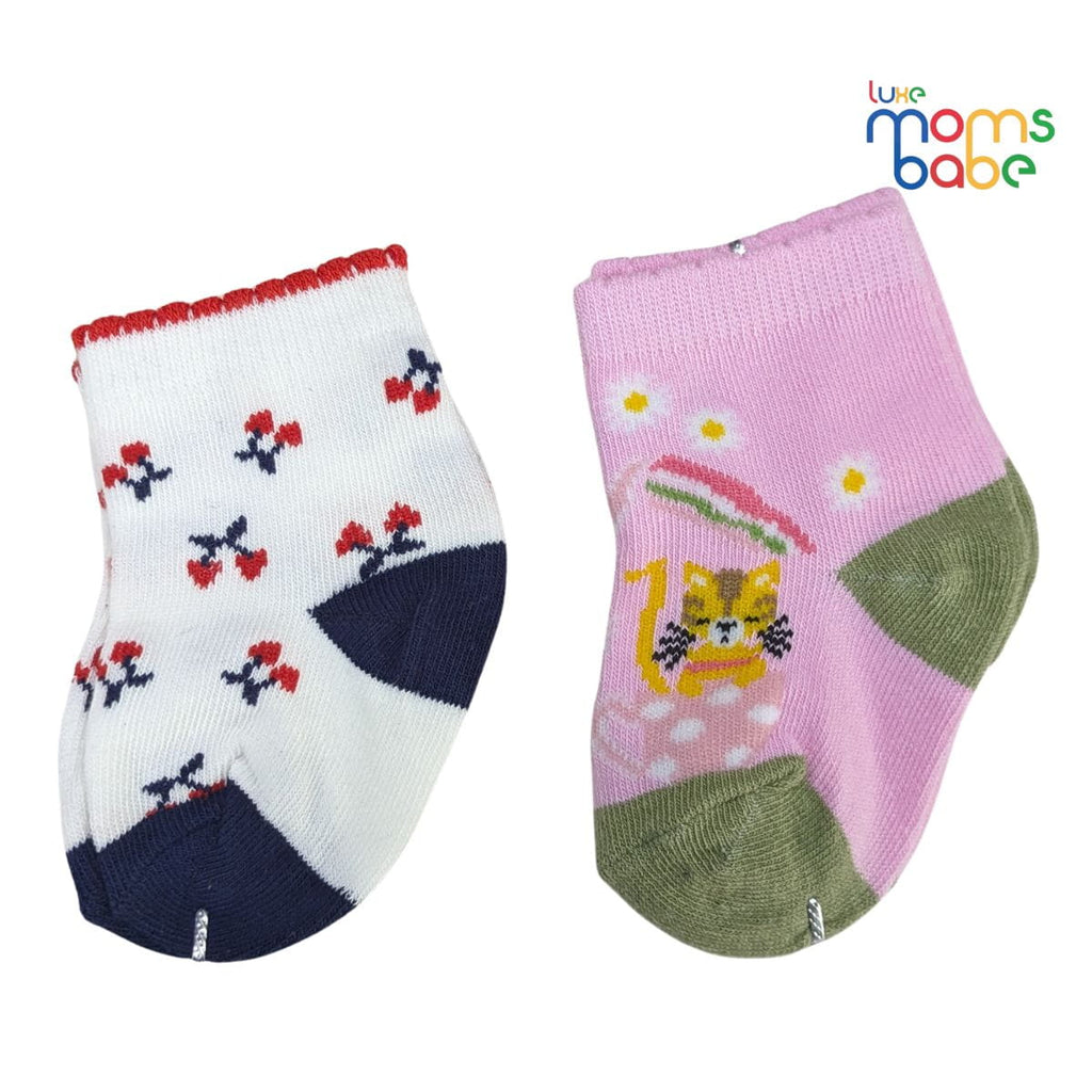 Baby Socks - Pack of 2 for Baby Girls (0 - 6 Months) Color - White & Light Pink ,comfortable baby socks, skin friendly baby socks, daily wear baby socks,