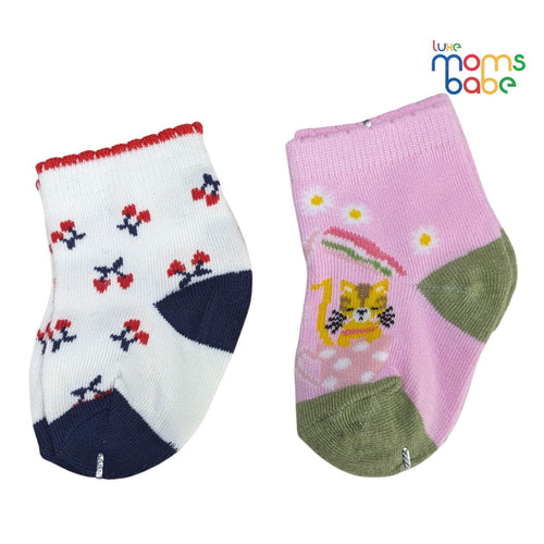 Baby Socks - Pack of 2 for Baby Girls (0 - 6 Months) Color - White & Light Pink ,comfortable baby socks, skin friendly baby socks, daily wear baby socks,