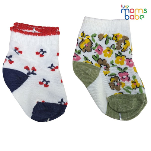 Baby Socks - Pack of 2 for Baby Girls (0 - 6 Months) Color - White & Green,breathable baby socks, skin-friendly baby socks, baby ankle socks, daily wear baby .
