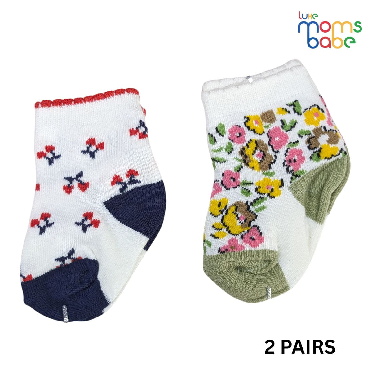 Baby Socks - Pack of 2 for Baby Girls (0 - 6 Months) Color - White & Green,breathable baby socks, skin-friendly baby socks, baby ankle socks, daily wear baby .
