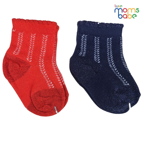 Baby Socks - Pack of 2 for Baby Girls (0 - 6 Months) Color - Red & Navy Blue,comfortable infant socks, baby winter socks, baby daily wear socks,