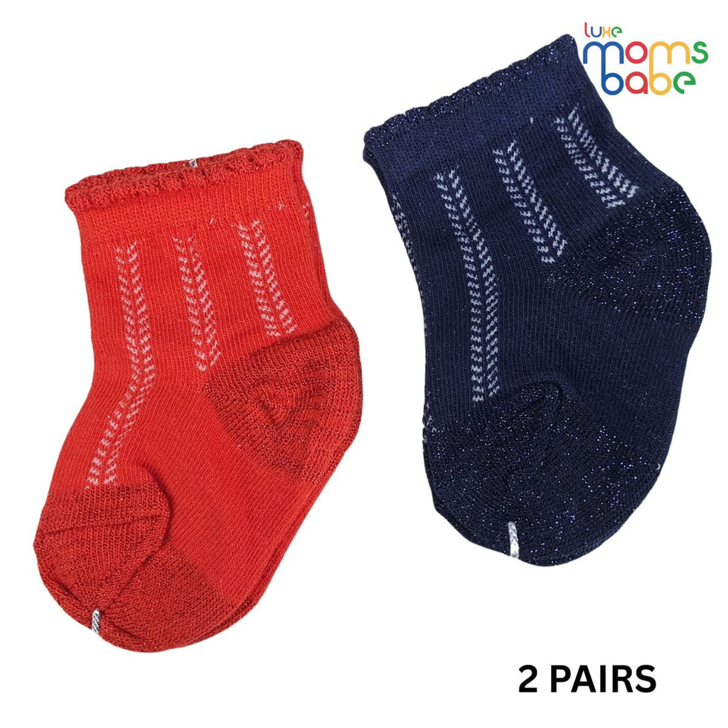 Baby Socks - Pack of 2 for Baby Girls (0 - 6 Months) Color - Red & Navy Blue,comfortable infant socks, baby winter socks, baby daily wear socks,