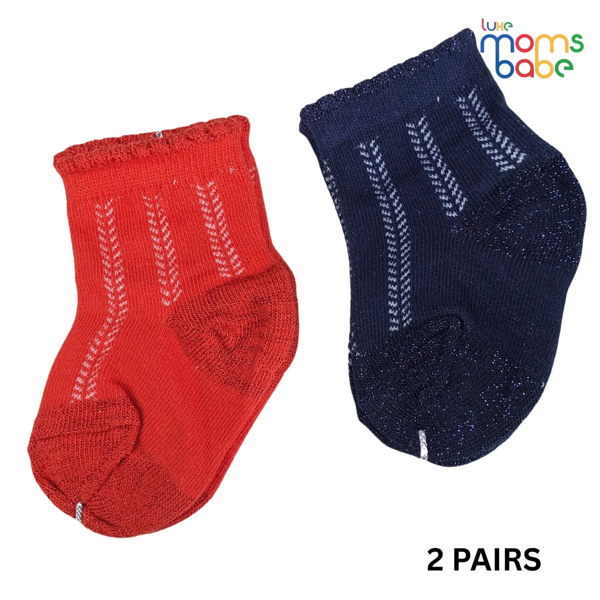 Baby Socks - Pack of 2 for Baby Girls (0 - 6 Months) Color - Red & Navy Blue,comfortable infant socks, baby winter socks, baby daily wear socks,