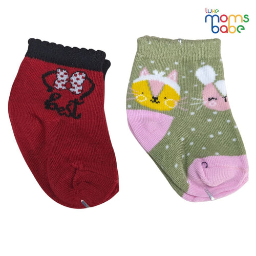 Baby Socks - Pack of 2 for Baby Girls (0 - 6 Months) Color - Red & Green ,gentle baby socks for sensitive skin, winter baby socks, everyday baby socks,