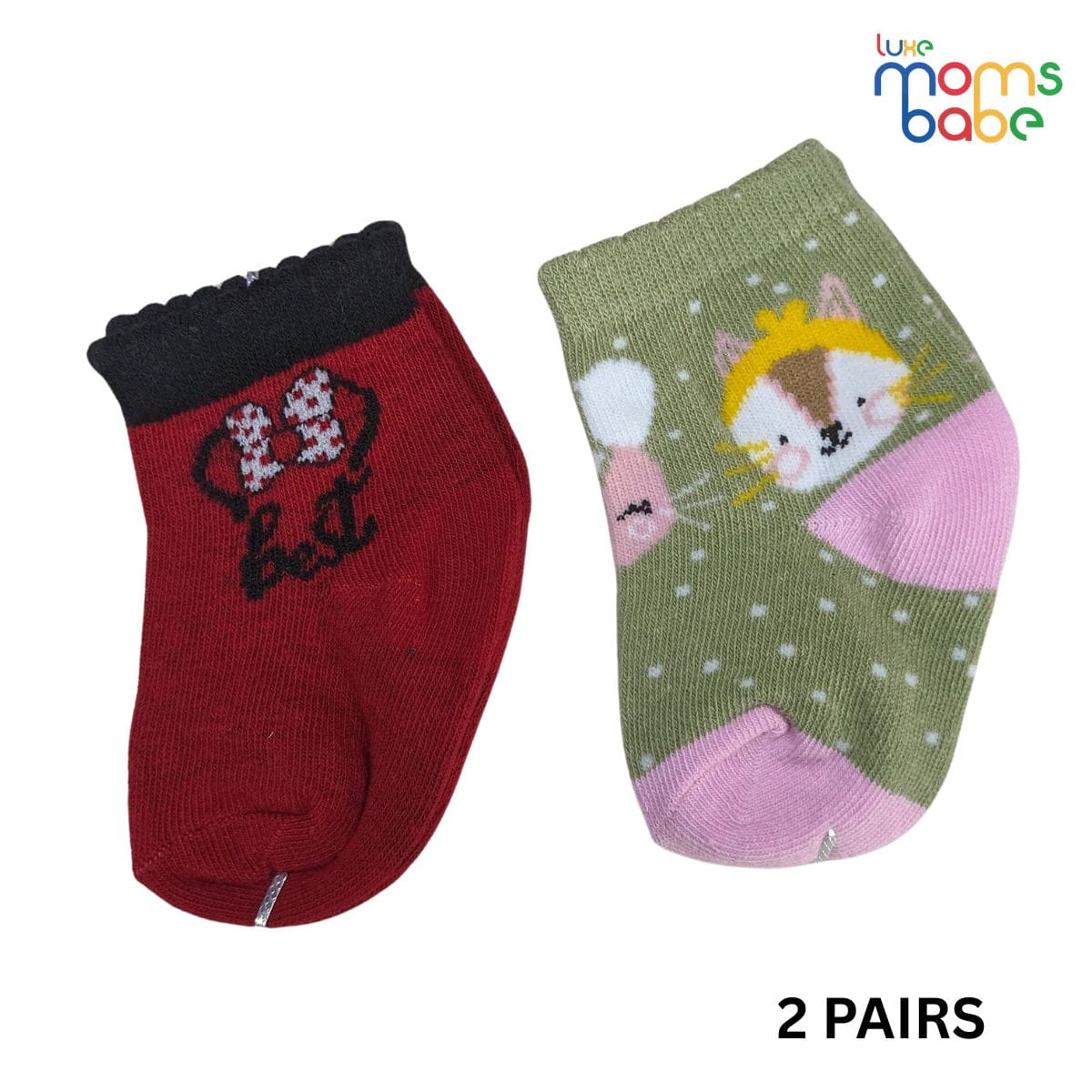 Baby Socks - Pack of 2 for Baby Girls (0 - 6 Months) Color - Red & Green ,gentle baby socks for sensitive skin, winter baby socks, everyday baby socks,