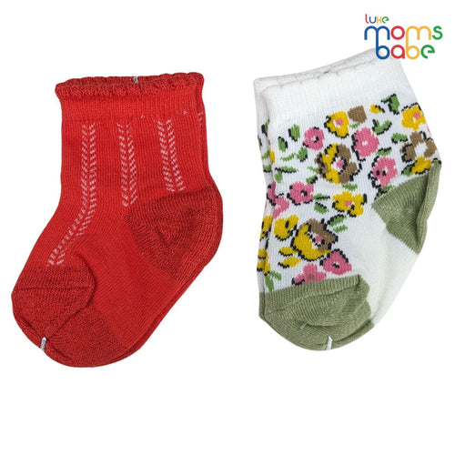 Baby Socks - Pack of 2 for Baby Girls (0 - 6 Months) Color - Red & Green,baby foot wear socks, comfortable baby socks, cute baby girl socks,