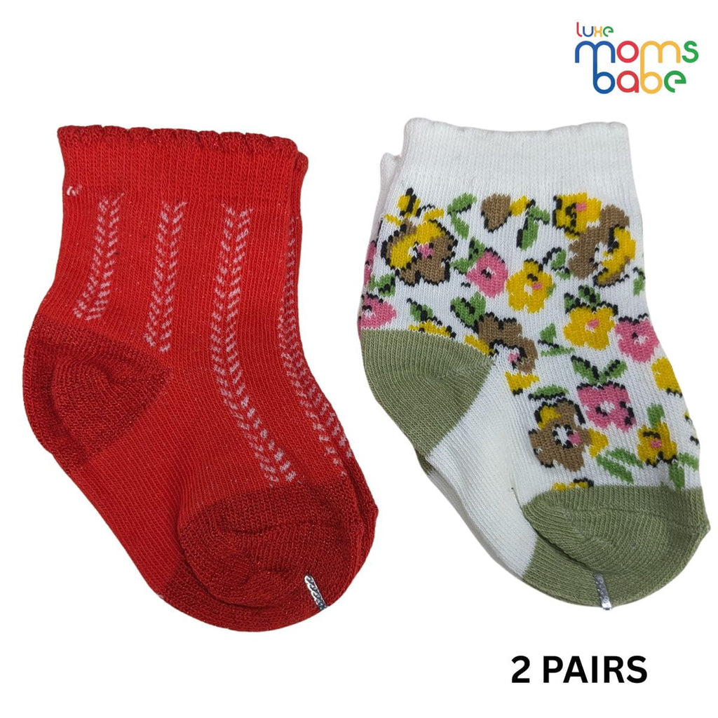 Baby Socks - Pack of 2 for Baby Girls (0 - 6 Months) Color - Red & Green,baby foot wear socks, comfortable baby socks, cute baby girl socks,