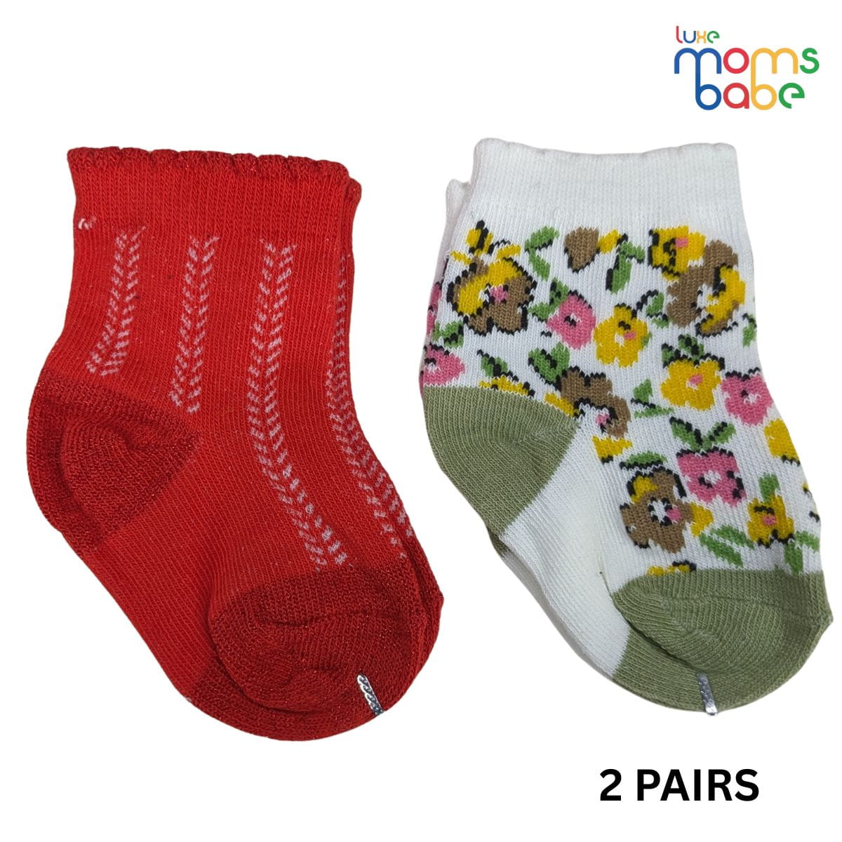 Baby Socks - Pack of 2 for Baby Girls (0 - 6 Months) Color - Red & Green,baby foot wear socks, comfortable baby socks, cute baby girl socks,