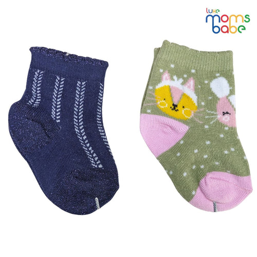 Baby Socks - Pack of 2 for Baby Girls (0 - 6 Months) Color - Navy Blue & Green ,breathable baby socks, comfortable baby socks, baby clothing accessories.