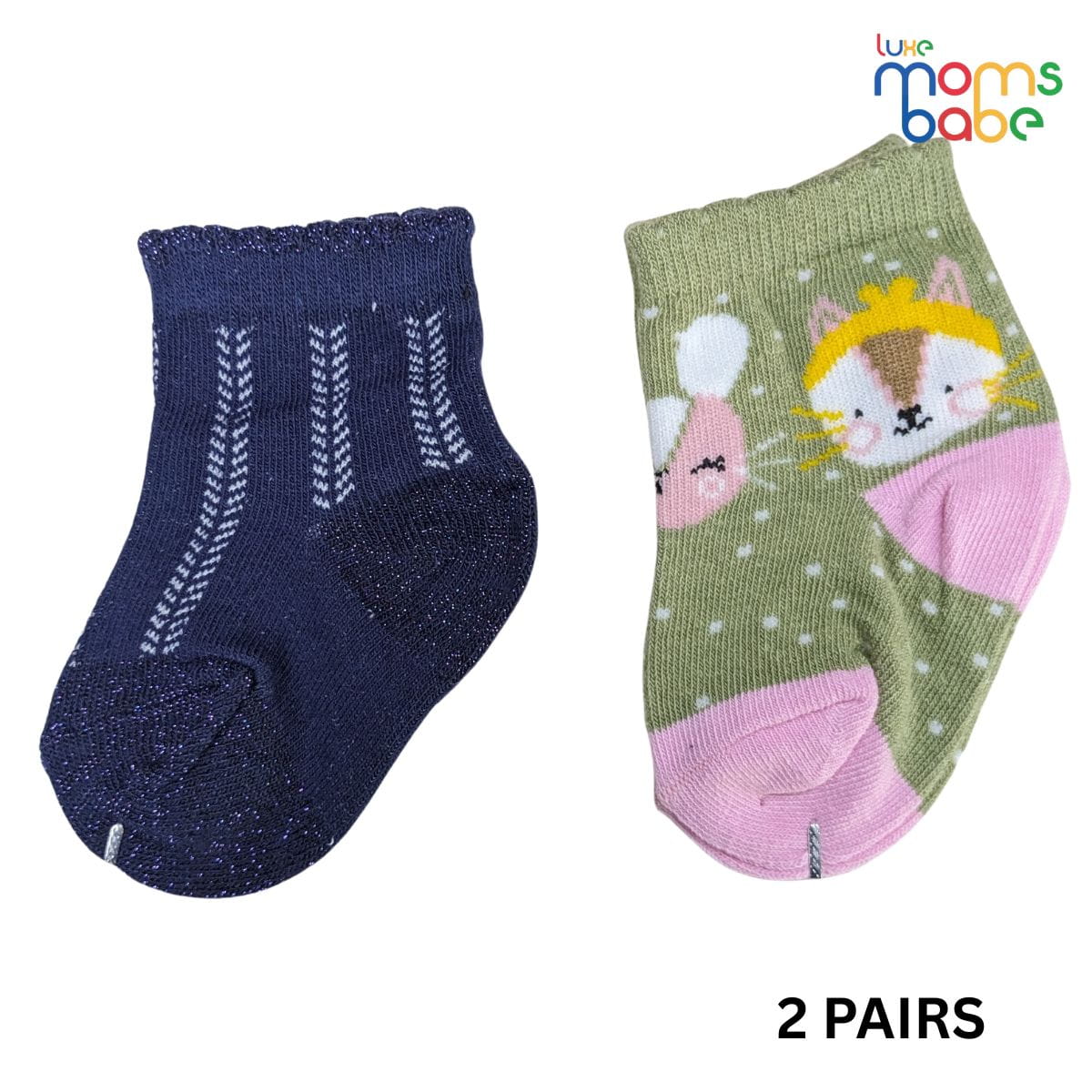Baby Socks - Pack of 2 for Baby Girls (0 - 6 Months) Color - Navy Blue & Green ,breathable baby socks, comfortable baby socks, baby clothing accessories.