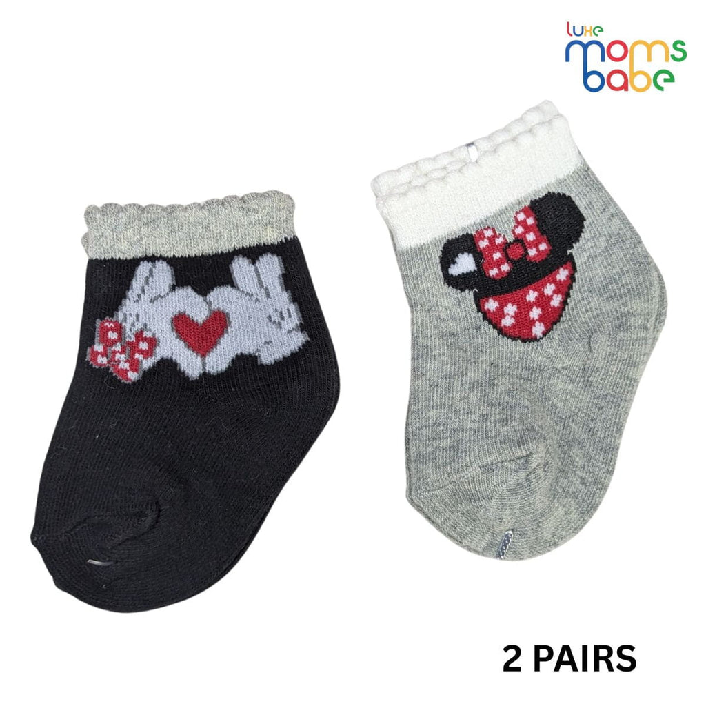 Baby Socks - Pack of 2 for Baby Girls (0 - 6 Months) Color - Black & Gray, baby clothing accessories, infant cotton socks, baby gift socks, baby foot wear,
