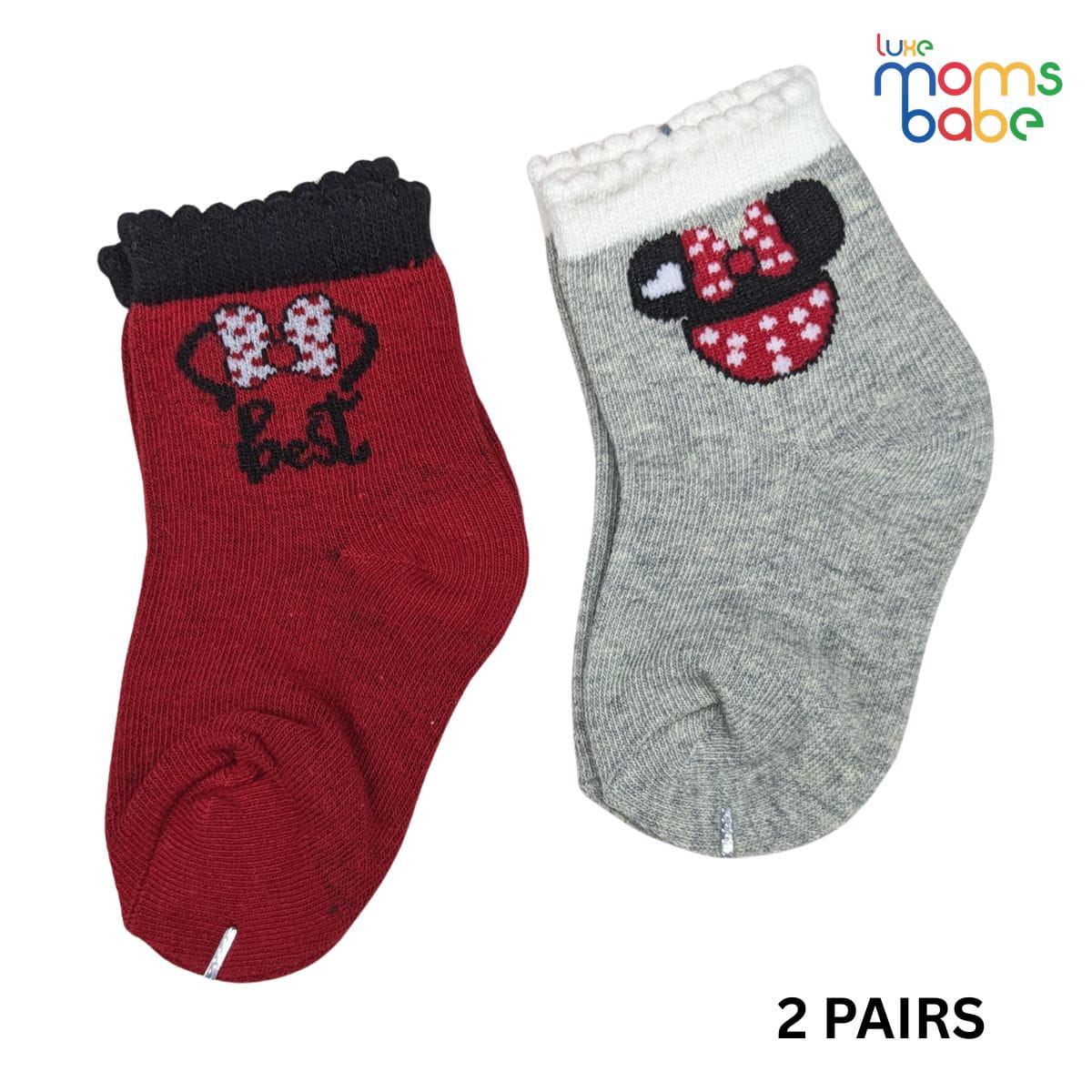 Baby Socks - Pack of 2 for Baby Girls (0 - 6 Months) Color - Red & Gray , comfortable baby socks, breathable baby socks, anti slip baby socks,
