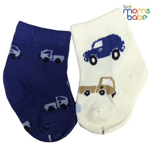 Baby Socks - Pack of 2 for Baby boys ( 0 - 6 Months ), Color - Navy Blue & Cream, baby socks for newborn boys ,comfortable socks for infants , breathable cotton