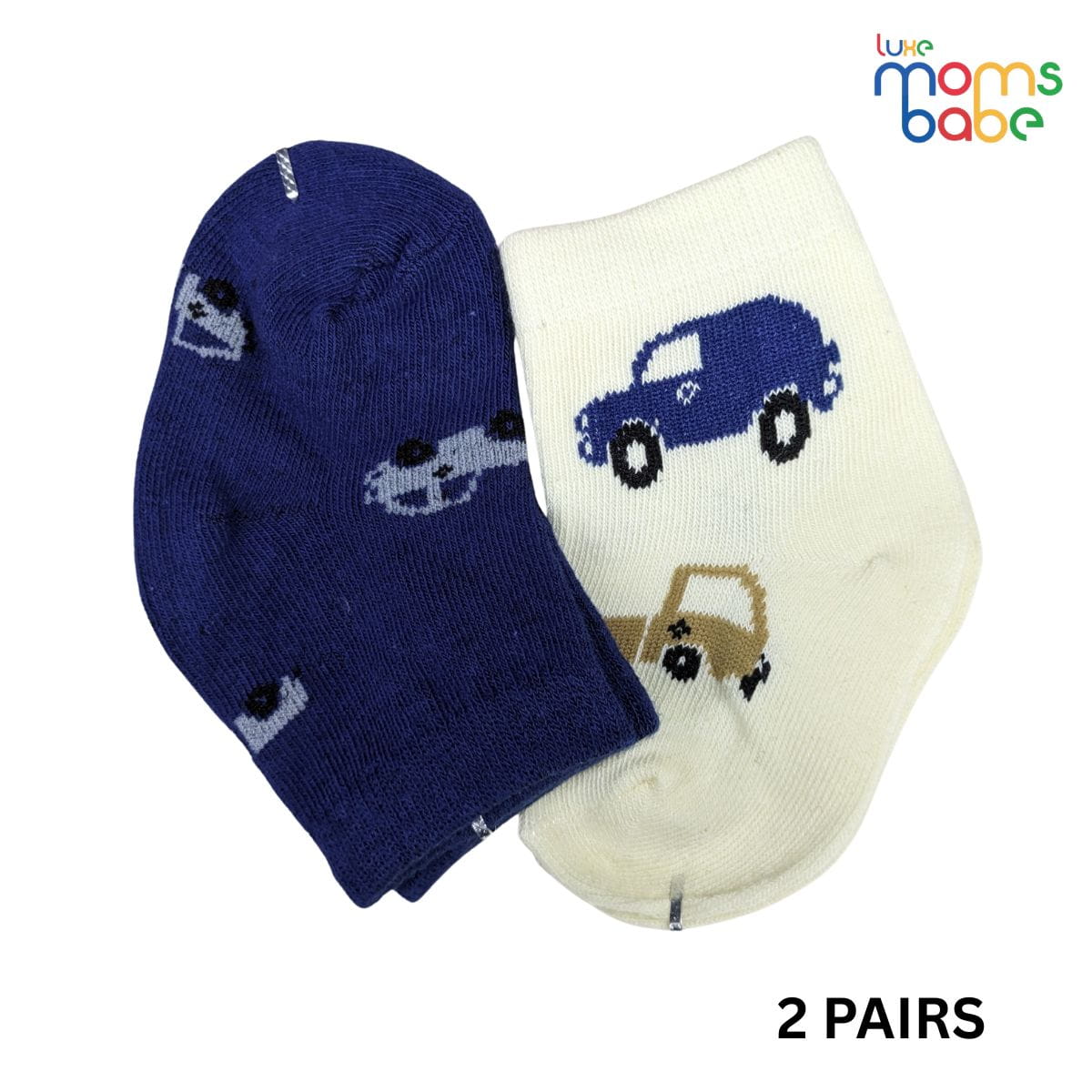 Baby Socks - Pack of 2 for Baby boys ( 0 - 6 Months ), Color - Navy Blue & Cream, baby socks for newborn boys ,comfortable socks for infants , breathable cotton
