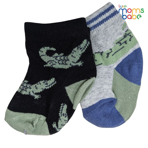 Baby Socks - Pack of 2 for Baby boys ( 0 - 6 Months ) Color - Black & Gray