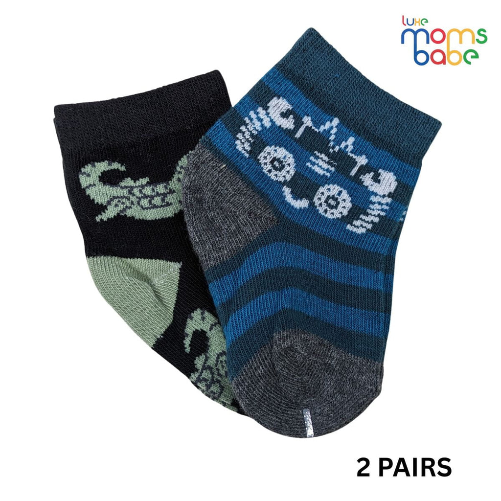 Baby Socks - Pack of 2 for Baby boys ( 0 - 6 Months ) Color - Blue & Black