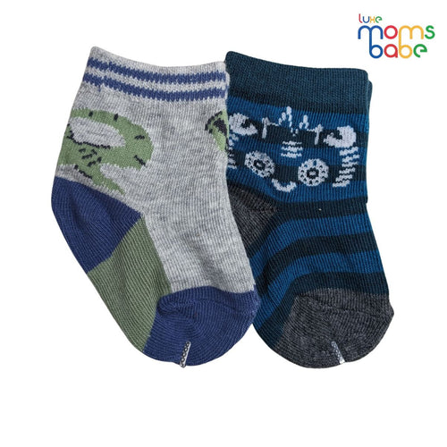 Baby Socks - Pack of 2 for Baby boys ( 0 - 6 Months ) Color - Gray & Blue
