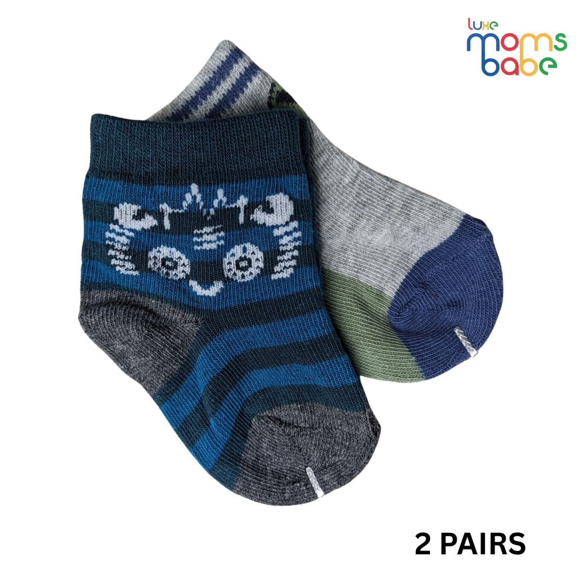 Baby Socks - Pack of 2 for Baby boys ( 0 - 6 Months ) Color - Gray & Blue