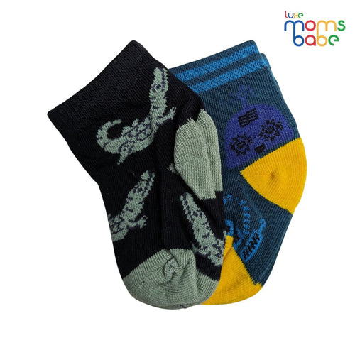 Baby Socks - Pack of 2 for Baby boys ( 0 - 6 Months ) Color - Black & Dark Green