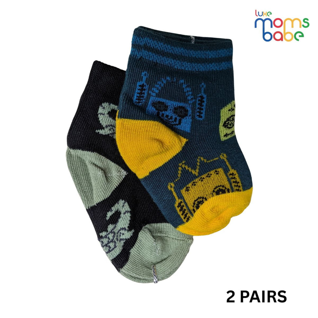 Baby Socks - Pack of 2 for Baby boys ( 0 - 6 Months ) Color - Black & Dark Green