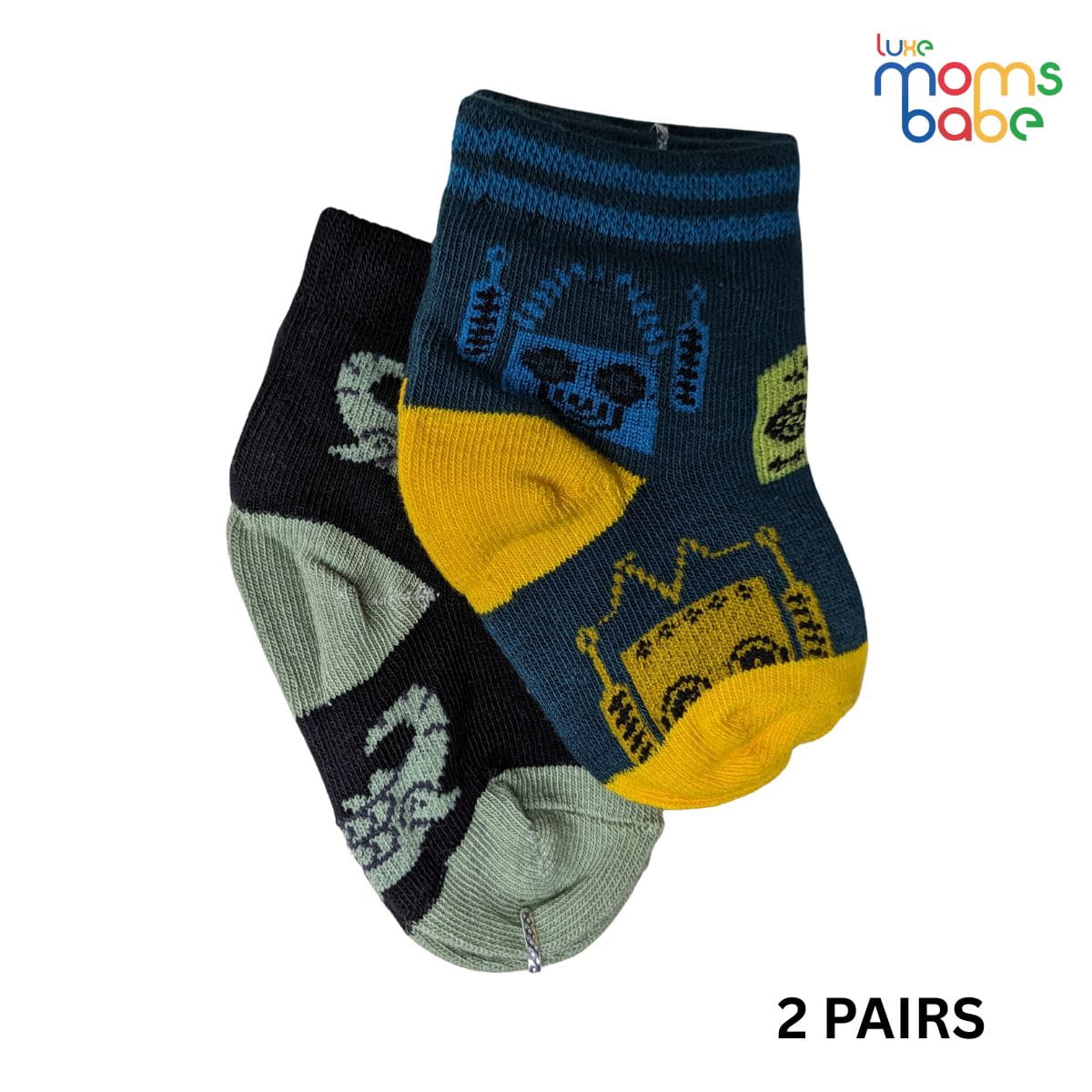 Baby Socks - Pack of 2 for Baby boys ( 0 - 6 Months ) Color - Black & Dark Green