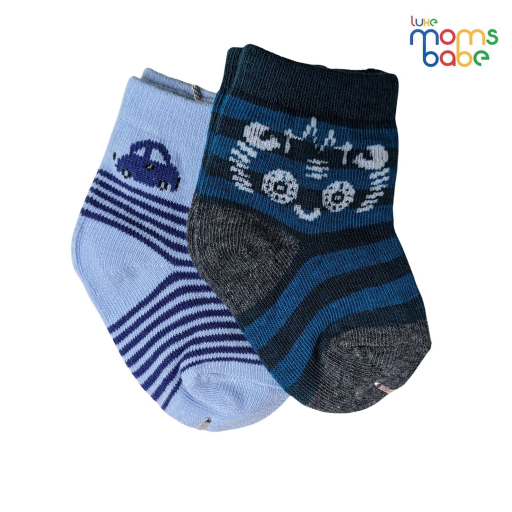 Baby Socks - Pack of 2 for Baby boys ( 0 - 6 Months ) Color - Dark Blue & Light Blue
