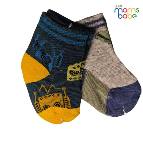 Baby Socks - Pack of 2 for Baby boys ( 0 - 6 Months ) Color - Gray & Dark Green