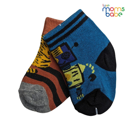 Baby Socks - Pack of 2 for Baby boys ( 0 - 6 Months ) Color - Dark Blue & Brown