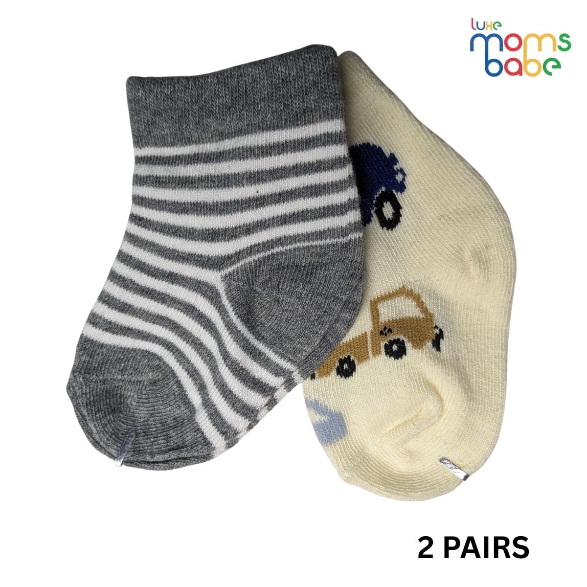 Baby Socks - Pack of 2 for Baby boys ( 0 - 6 Months ) Color - Gray & Cream