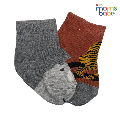 Baby Socks - Pack of 2 for Baby boys ( 0 - 6 Months ) Color - Gray & Brown, soft baby socks,