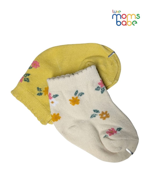 Baby Socks - Pack of 2 for Baby Girls ( 6 - 12 Months ) , Color - Yellow & Cream ,cotton baby socks