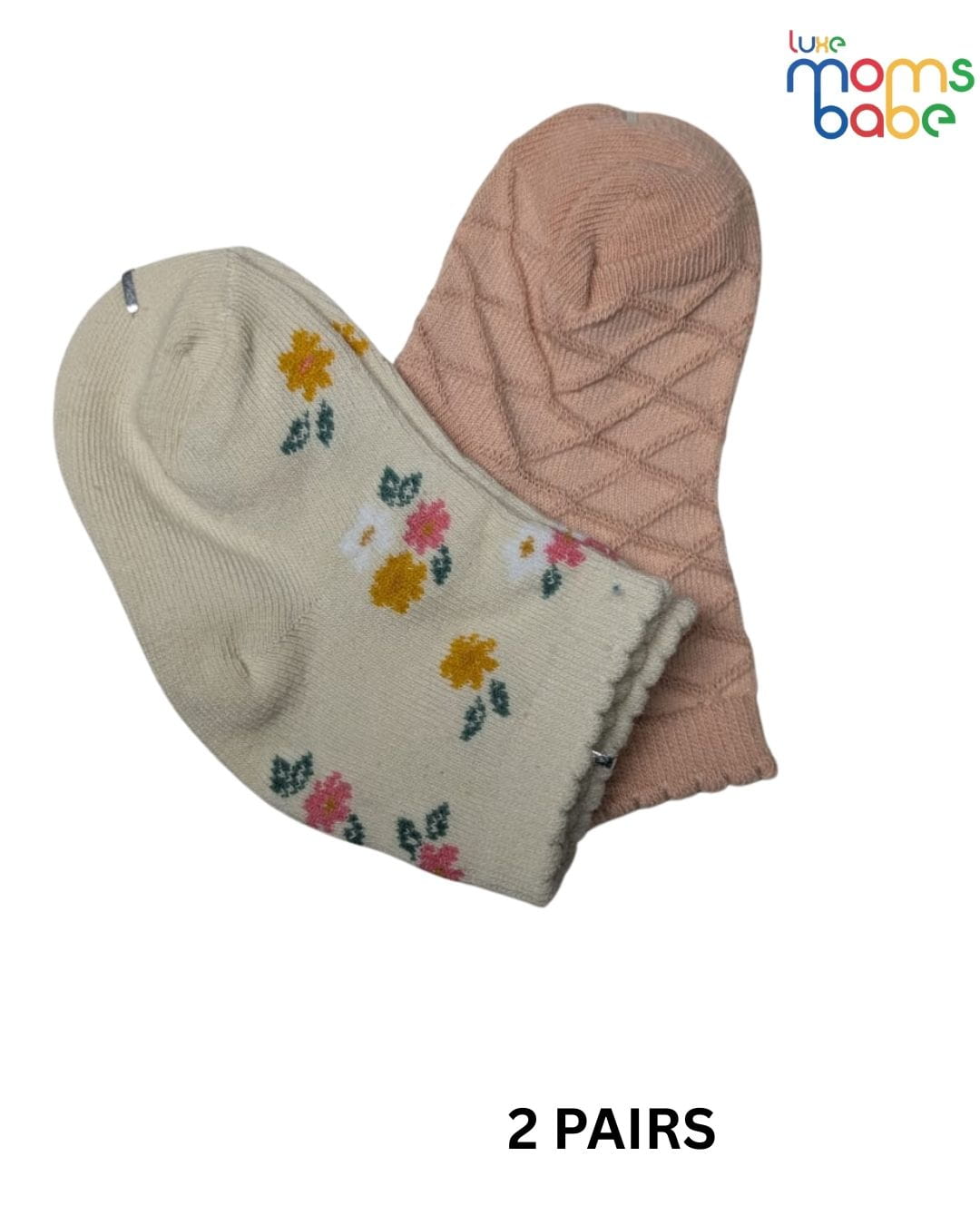 Baby Socks - Pack of 2 for Baby Girls ( 6 - 12 Months ) , Color - Cream & Dark Cream ,soft baby socks