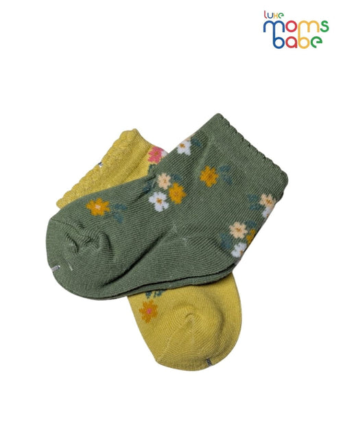 Baby Socks - Pack of 2 for Baby Girls ( 6 - 12 Months ) , Color - Green & Yellow ,soft baby socks,