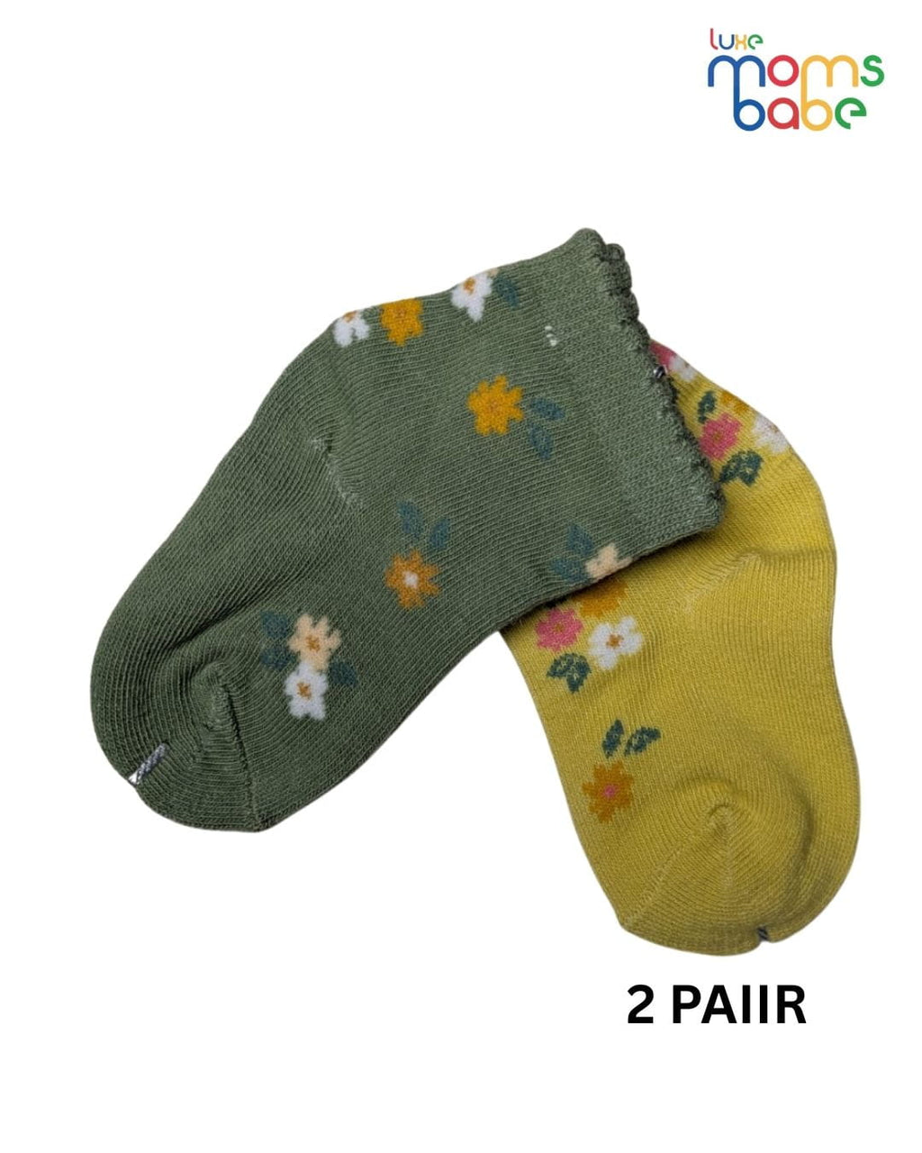 Baby Socks - Pack of 2 for Baby Girls ( 6 - 12 Months ) , Color - Green & Yellow ,soft baby socks,