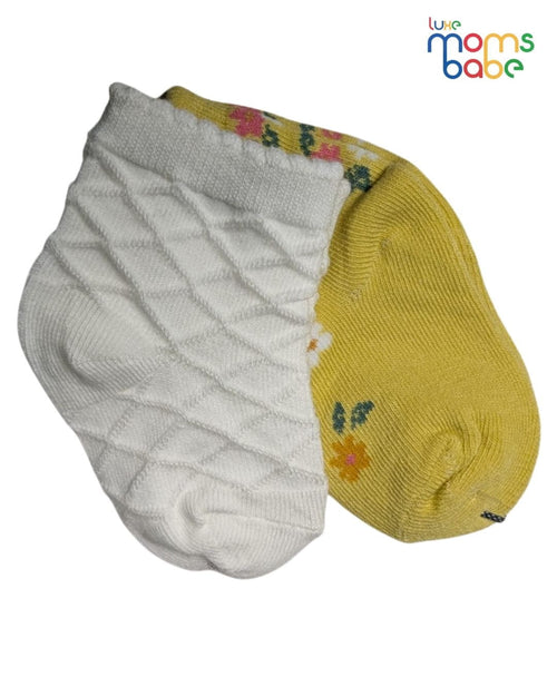 Baby Socks - Pack of 2 for Baby Girls ( 6 - 12 Months ) , Color - Cream & Yellow, cotton baby socks,