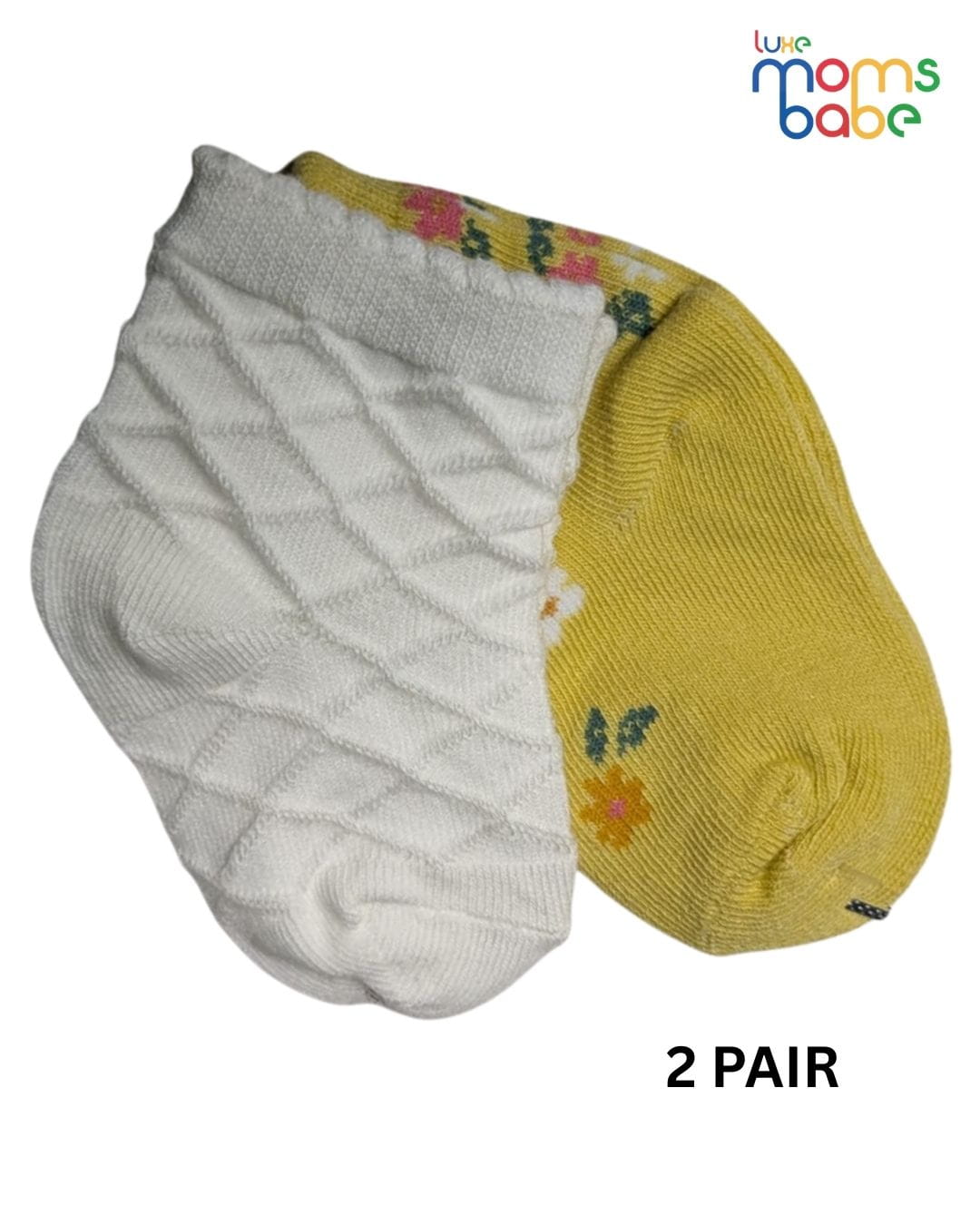 Baby Socks - Pack of 2 for Baby Girls ( 6 - 12 Months ) , Color - Cream & Yellow, cotton baby socks,