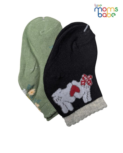 Baby Socks - Pack of 2 for Baby Girls ( 6 - 12 Months ) , Color - Green & Black ,soft baby socks