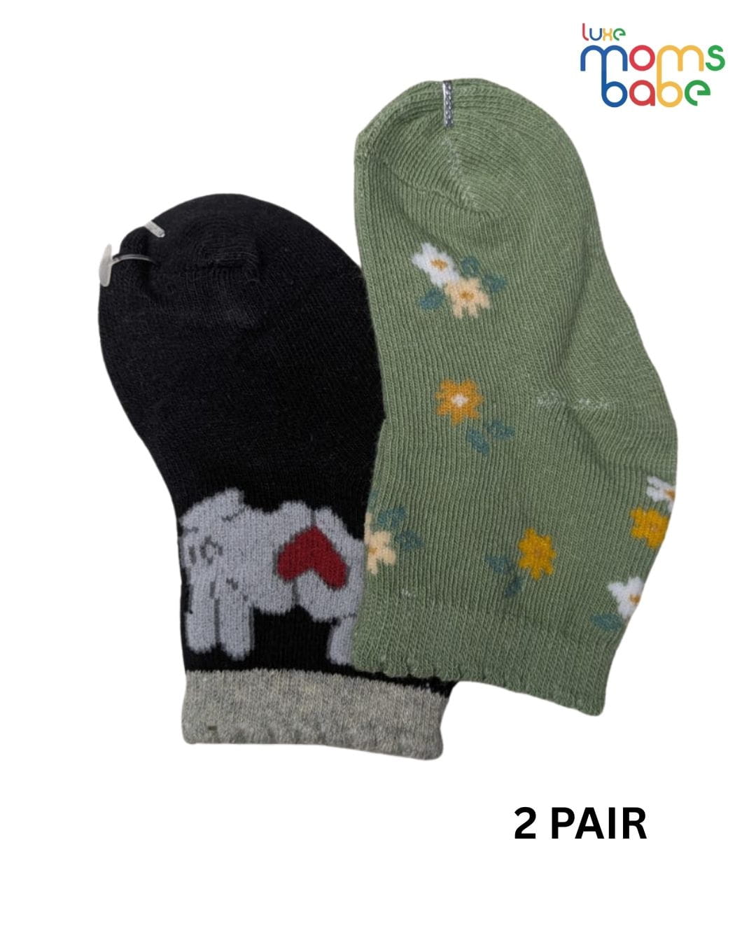Baby Socks - Pack of 2 for Baby Girls ( 6 - 12 Months ) , Color - Green & Black ,soft baby socks