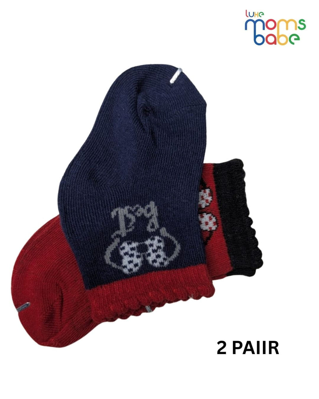Baby Socks - Pack of 2 for Baby Girls ( 6 - 12 Months ) , Color - Red & Navy Blue, baby foot wear,