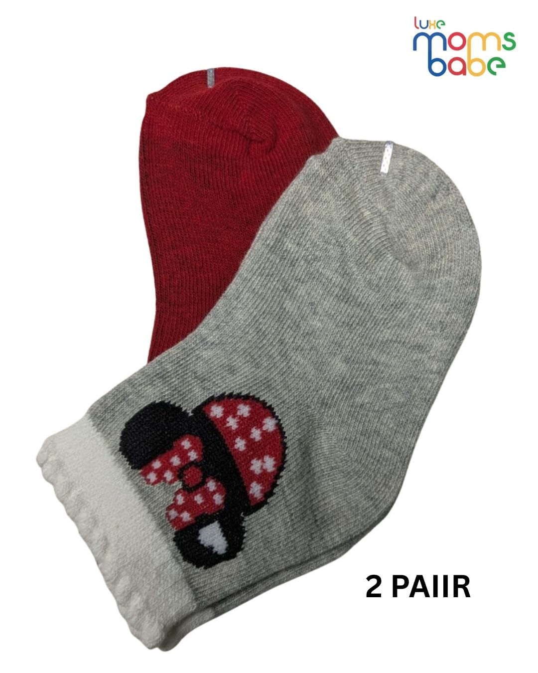 Baby Socks - Pack of 2 for Baby Girls ( 6 - 12 Months ) , Color - Red & Gray, kids socks