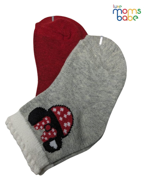 Baby Socks - Pack of 2 for Baby Girls ( 6 - 12 Months ) , Color - Red & Gray, kids socks