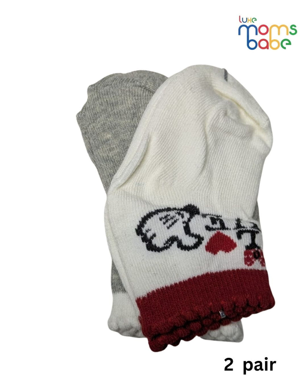 Baby Socks - Pack of 2 for Baby Girls ( 6 - 12 Months ) , Color - Gray & White ,cotton baby socks
