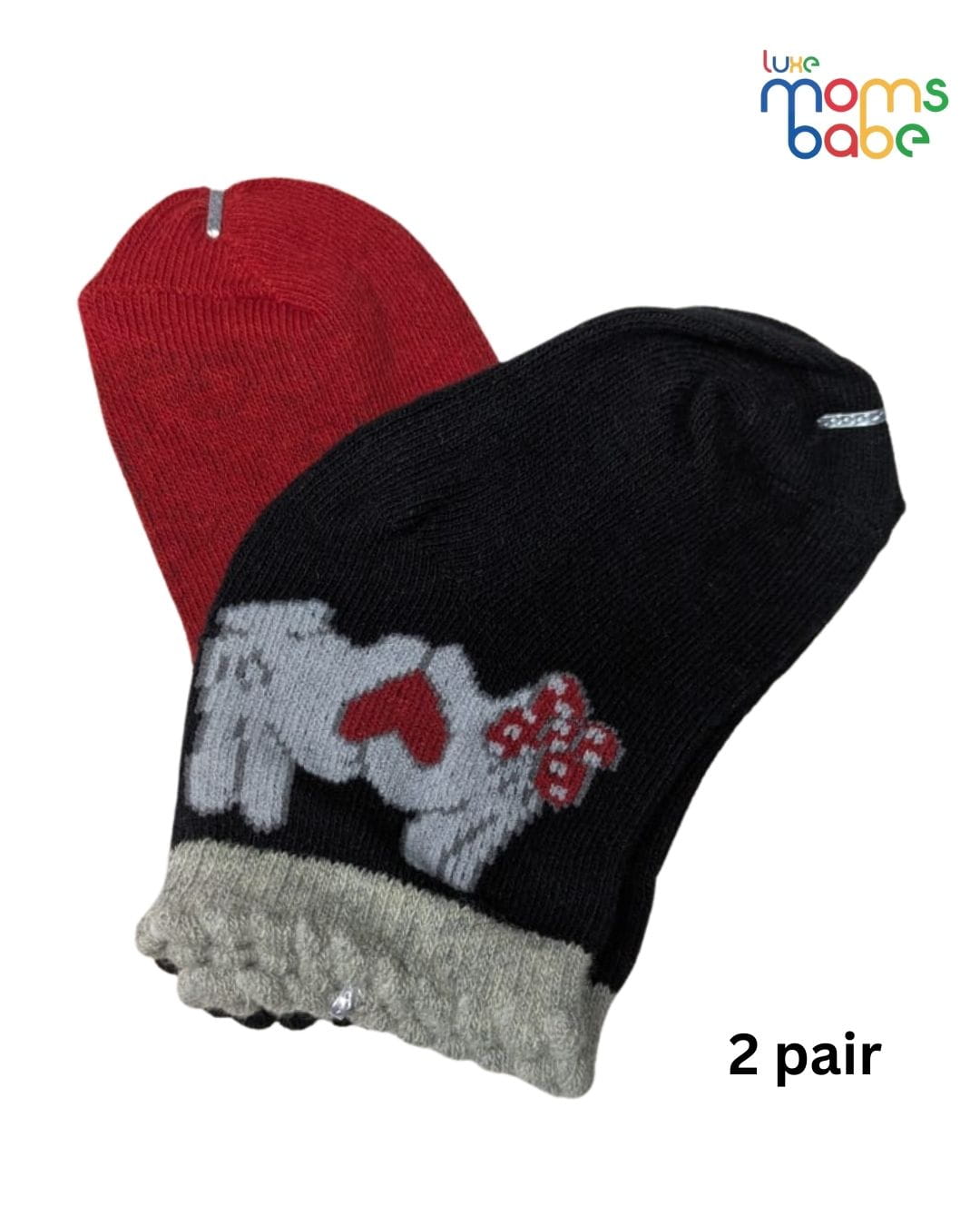 Baby Socks - Pack of 2 for Baby Girls ( 6 - 12 Months ) , Color - Red & Black,