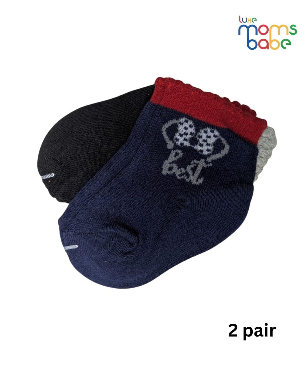 Baby Socks - Pack of 2 for Baby Girls ( 6 - 12 Months ) , Color - Navy Blue & Black, soft baby socks