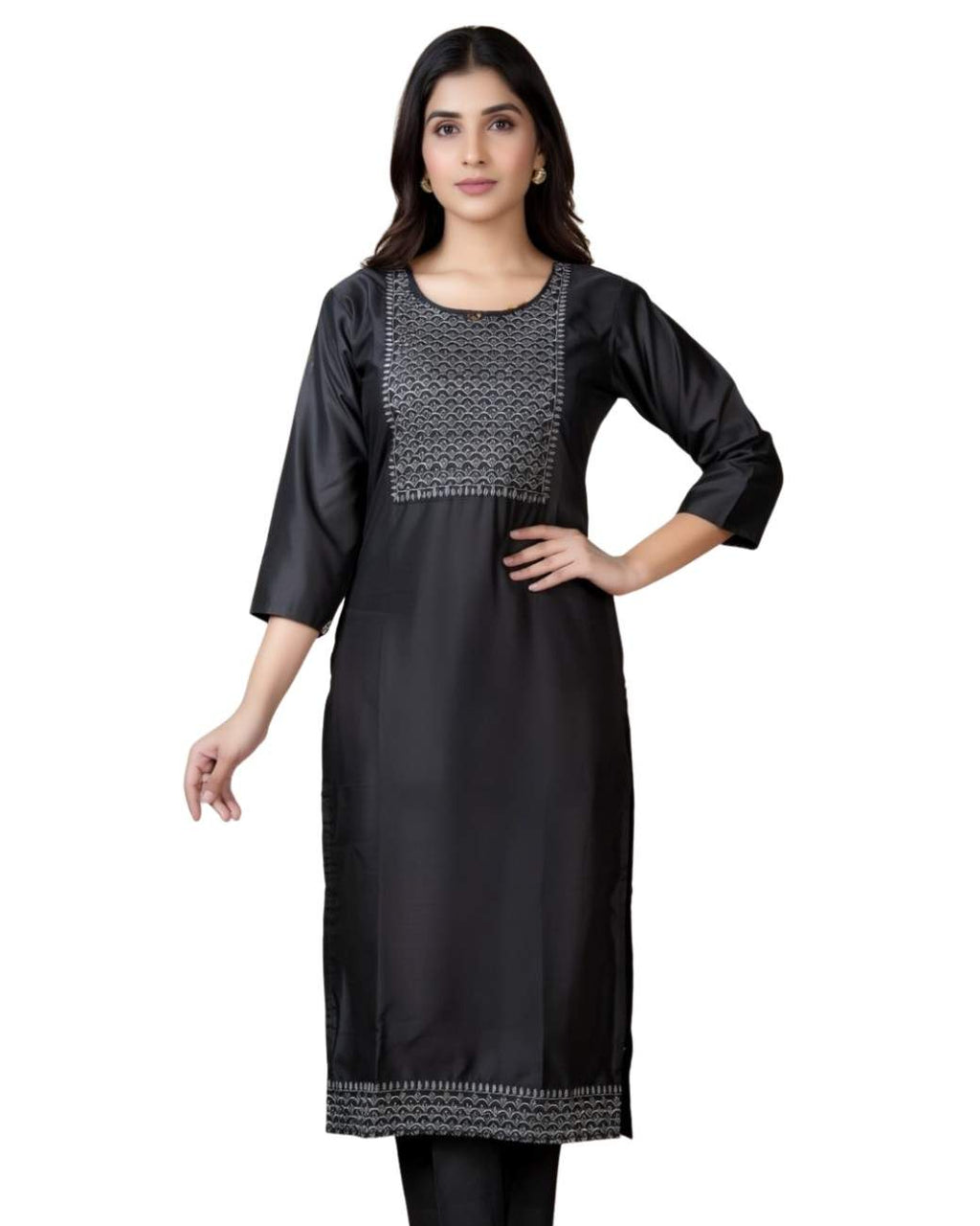 Women’s Black Satin Side-Open Kurta | Stylish Ethnic Fusion Wear