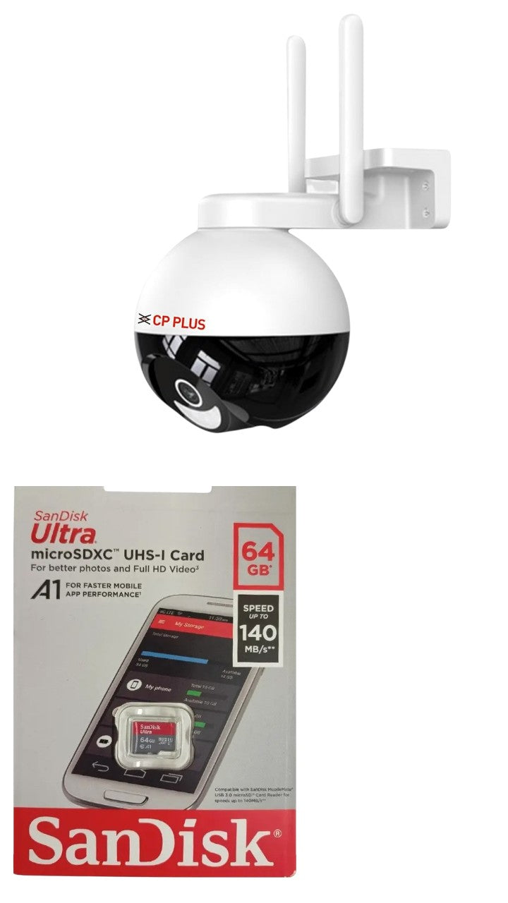CP PLUS 4MP Quad HD Outdoor Wi-Fi CCTV Camera with SanDisk Ultra 64GB microSDXC Card